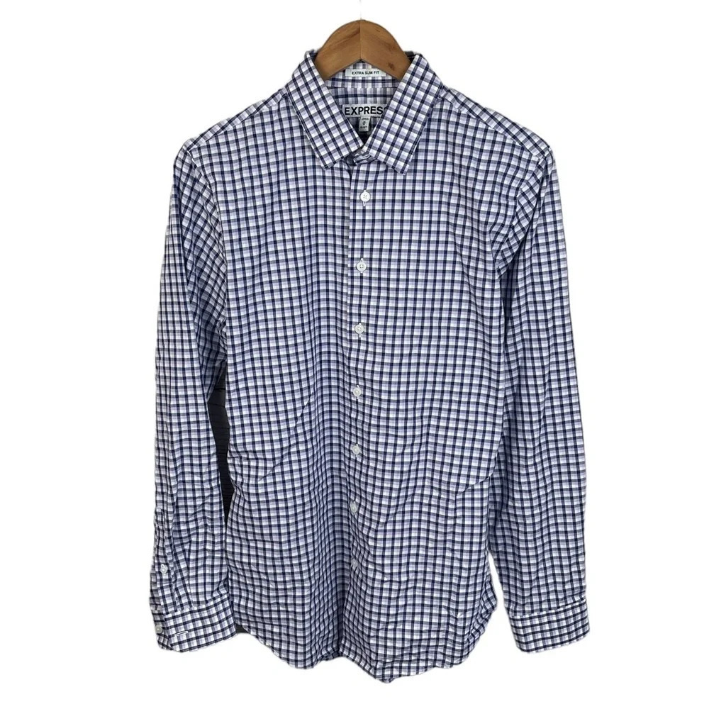 BF959 Mens Express Brand Extra Slim Fit Plaid Button Down Shirt 15-15.5 M